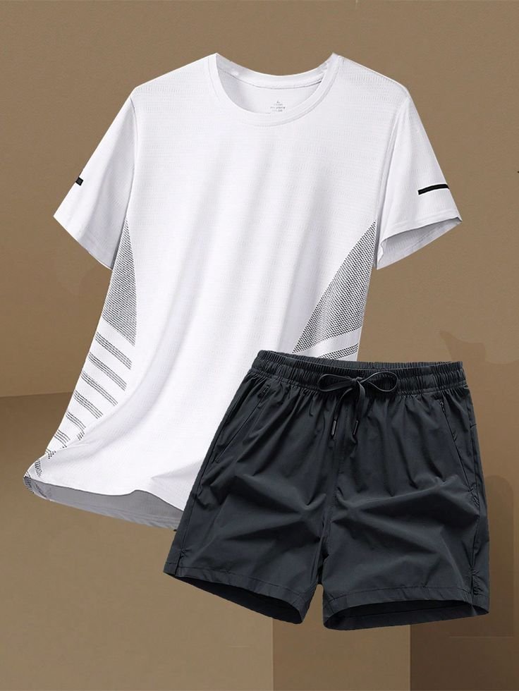 Men's Summer Ice-Cool Elastic Ice Silk Short Sleeve T-Shirt And Quick-Drying Shorts Set Men Two Pieces Outfits